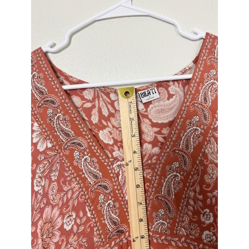 Bila 77 Terracotta Paisley Floral Tiered Boho Mini Dress Small - Picture 6 of 9